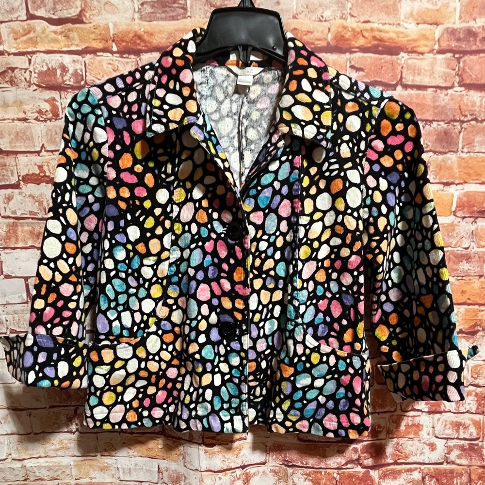 Christopher & Banks size small Black and Pink Blazer with Festive Design